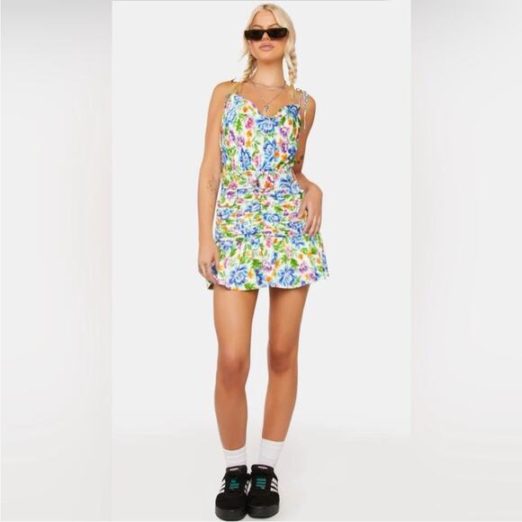 For Love And Lemons Dresses & Skirts - For Love & Lemons Miranda Vibrant Bright Floral Mini Dress with Belt NEW MEDIUM